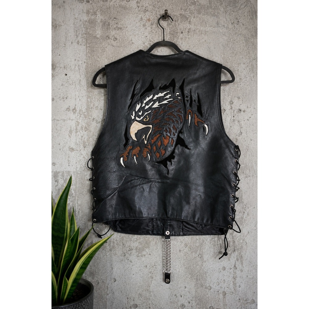Legacy Leather Eagle Biker Vest Black Leather Suede Men's Motorcycle Punk Grunge